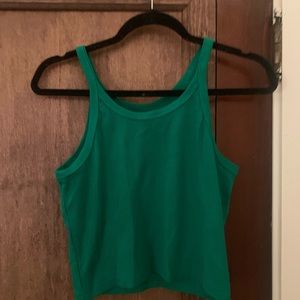 MISSACTIVER basic rib knit crop top. Solid scoop neck, green in a size large.